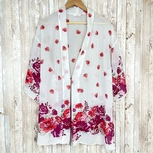 Flora by Flora Nikrooz Floral Printed Sheer Kimono Robe Size S/M Women